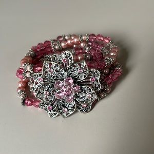 Flower Beaded Rhinestone Five Strand Bracelet